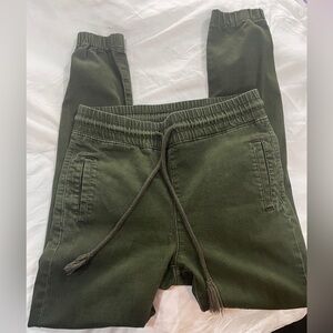 Women’s army green joggers.